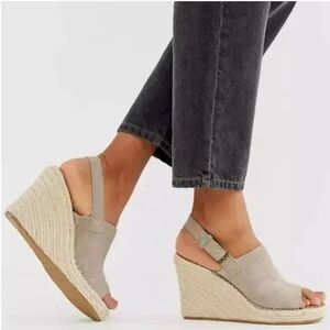 TOMS Women’s Taupe Suede Monica Slingback Espadrille Wedge Sandals Size 10